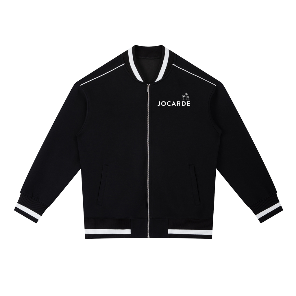 Black jacket with white trim and 'JOCARDE' branding on a white background