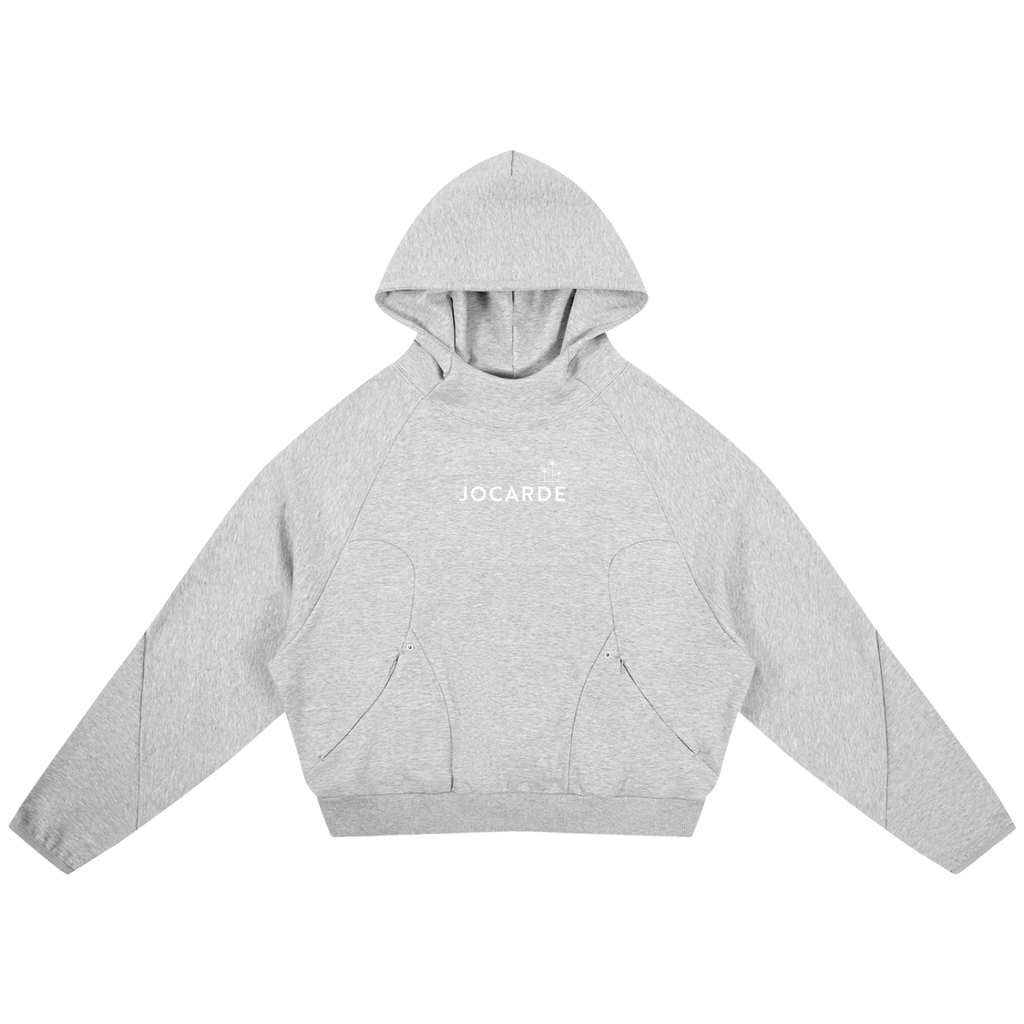 Grey hoodie with 'JOCARDE' branding on a white background