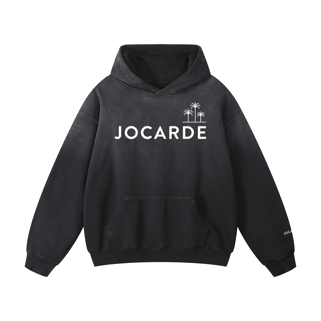Black hoodie with 'JOCARDE' logo on a white background