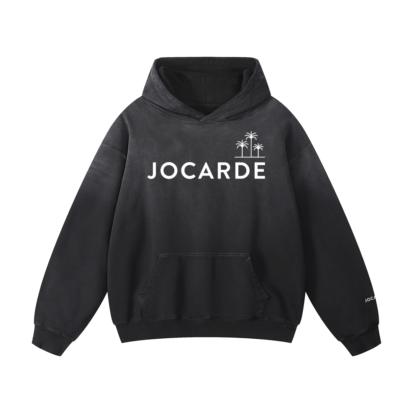 Black hoodie with 'JOCARDE' logo on a white background