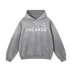 Grey hoodie with 'JOCARDE' logo on a white background