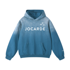 Blue hoodie with 'JOCARDE' logo on a white background