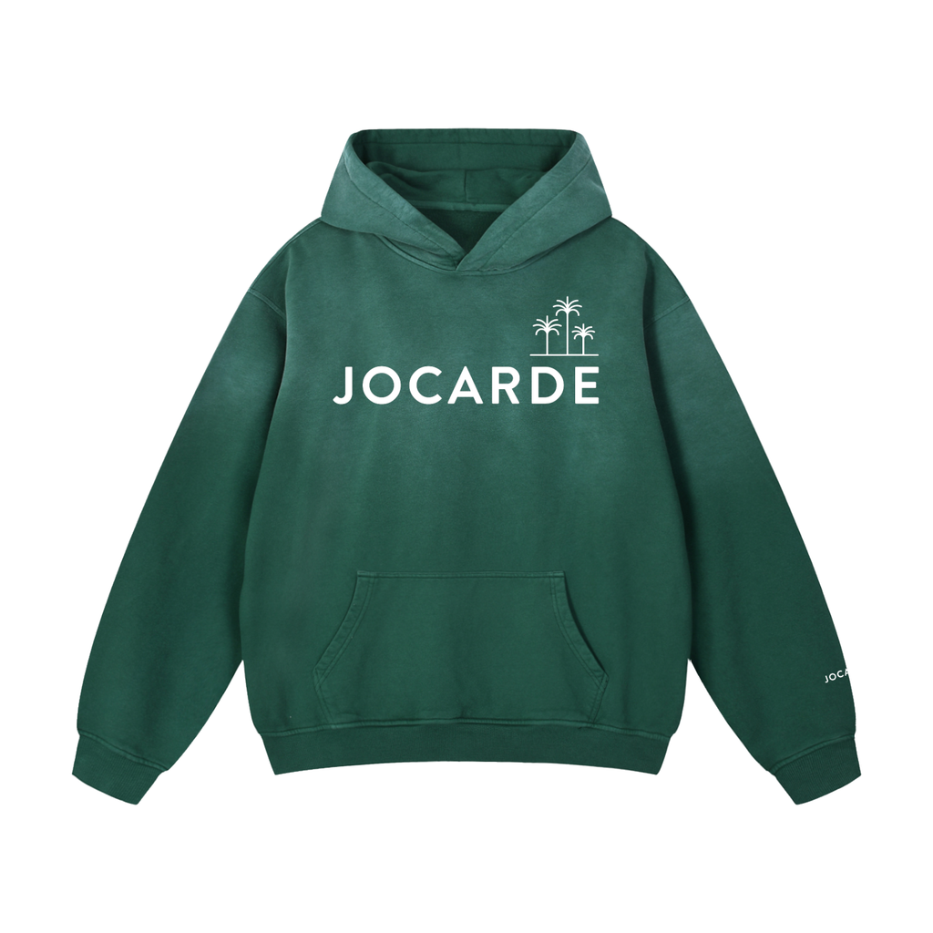 Green hoodie with 'JOCARDE' logo on a white background