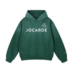 Green hoodie with 'JOCARDE' logo on a white background
