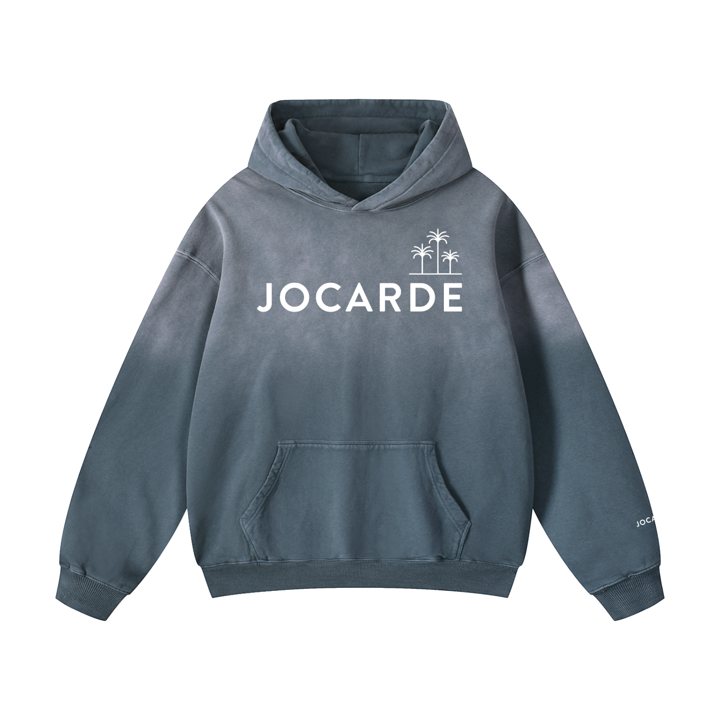 Grey  Blue hoodie with 'JOCARDE' logo on a white background