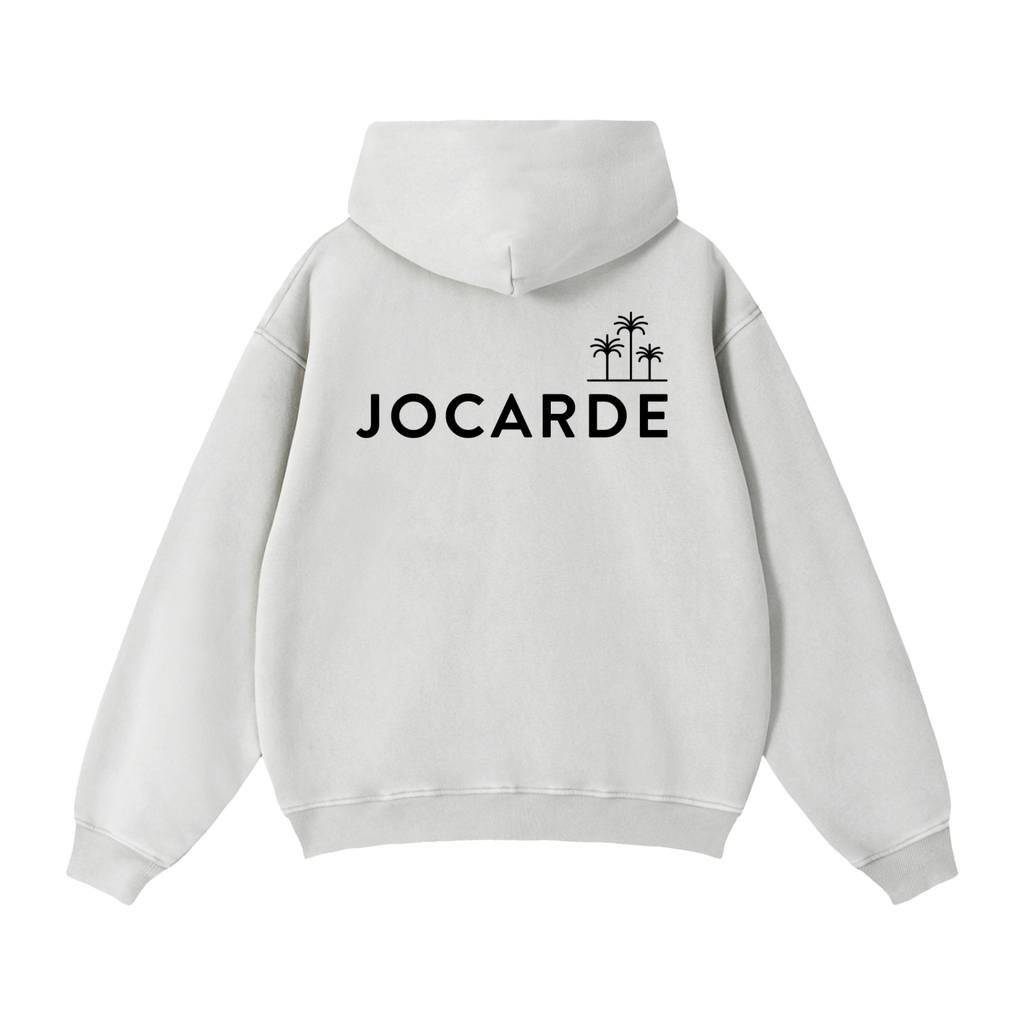 Light Grey hoodie with 'JOCARDE' logo on the back against a white background