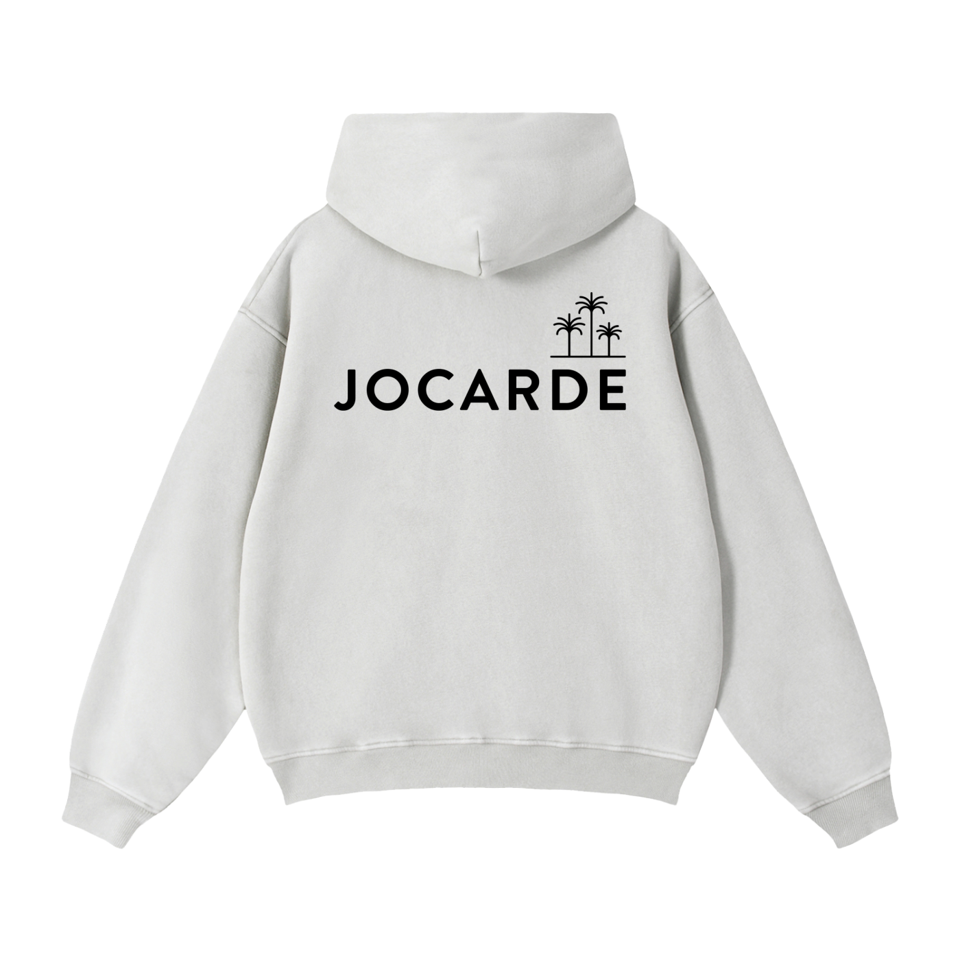 Light Grey hoodie with 'JOCARDE' logo on the back against a white background