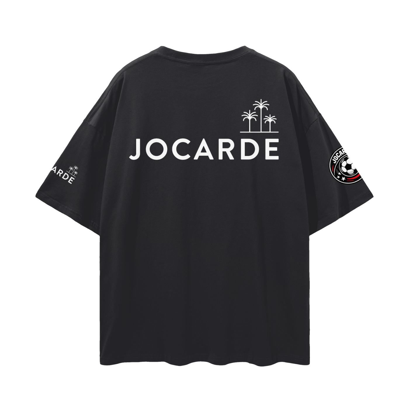 Black t-shirt with 'JOCARDE' branding on a white background