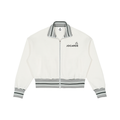 White jacket with black and gray striped accents on a white background, featuring the Jocarde brand.