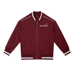 Maroon jacket with white accents and 'JOCARDE' branding on a white background