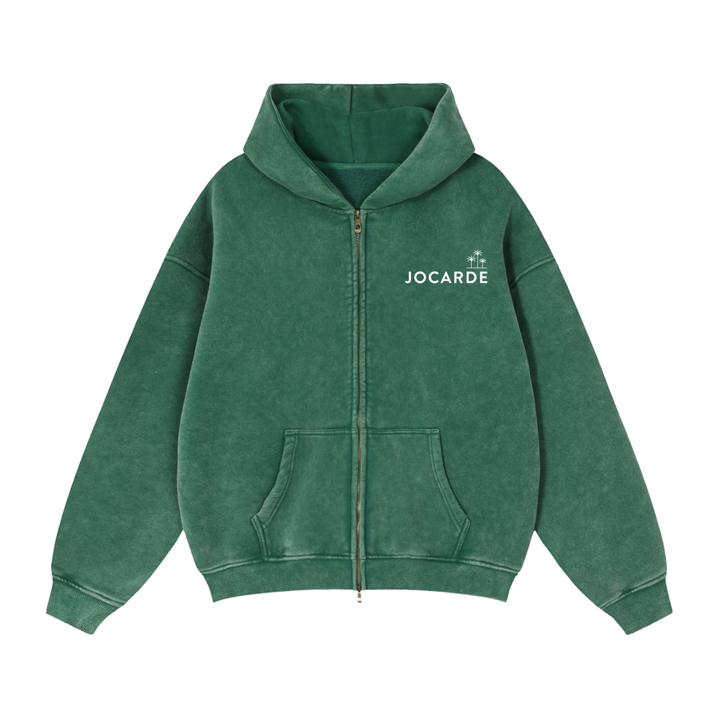 Green hoodie with 'JOCARDE' logo on a white background