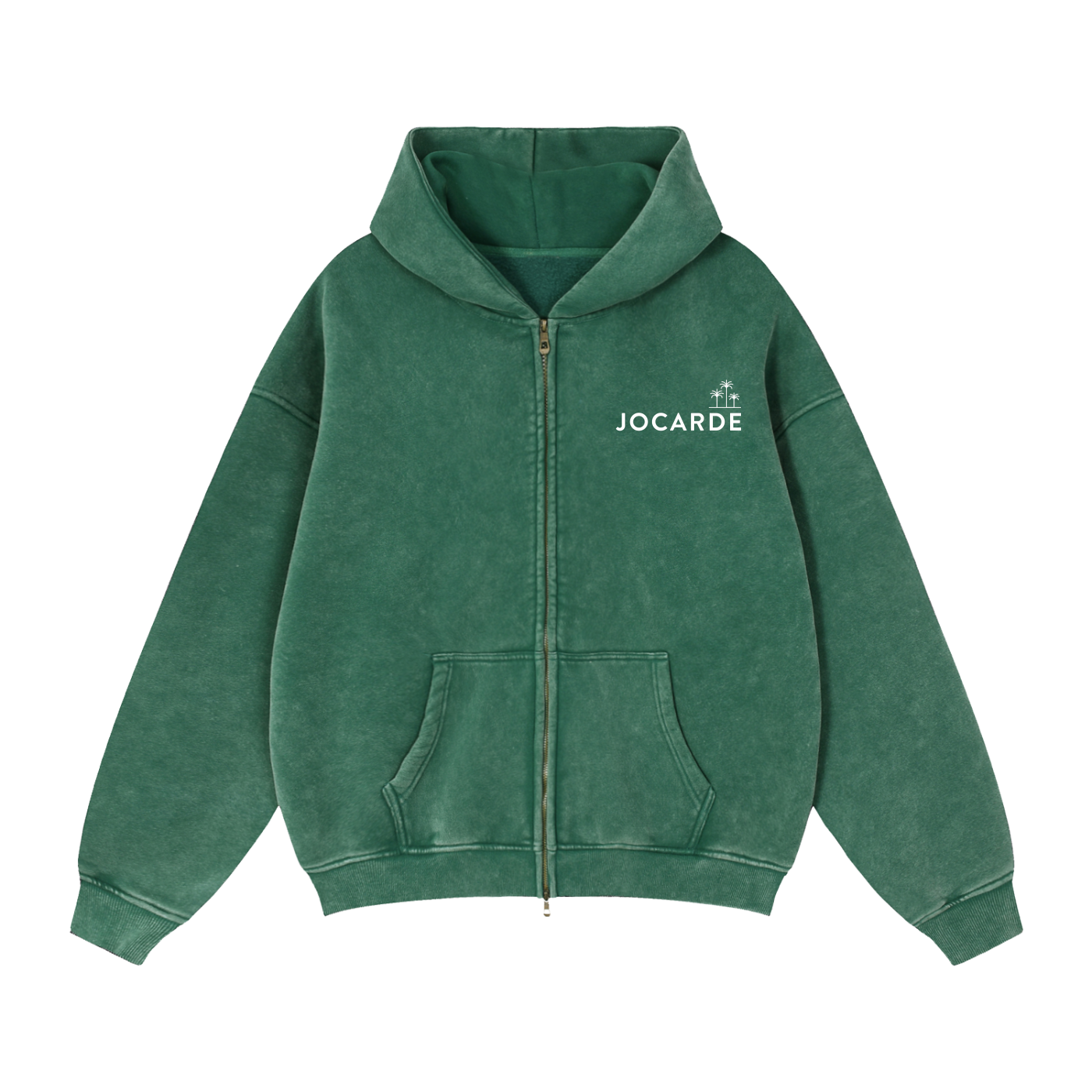 Green hoodie with 'JOCARDE' logo on a white background