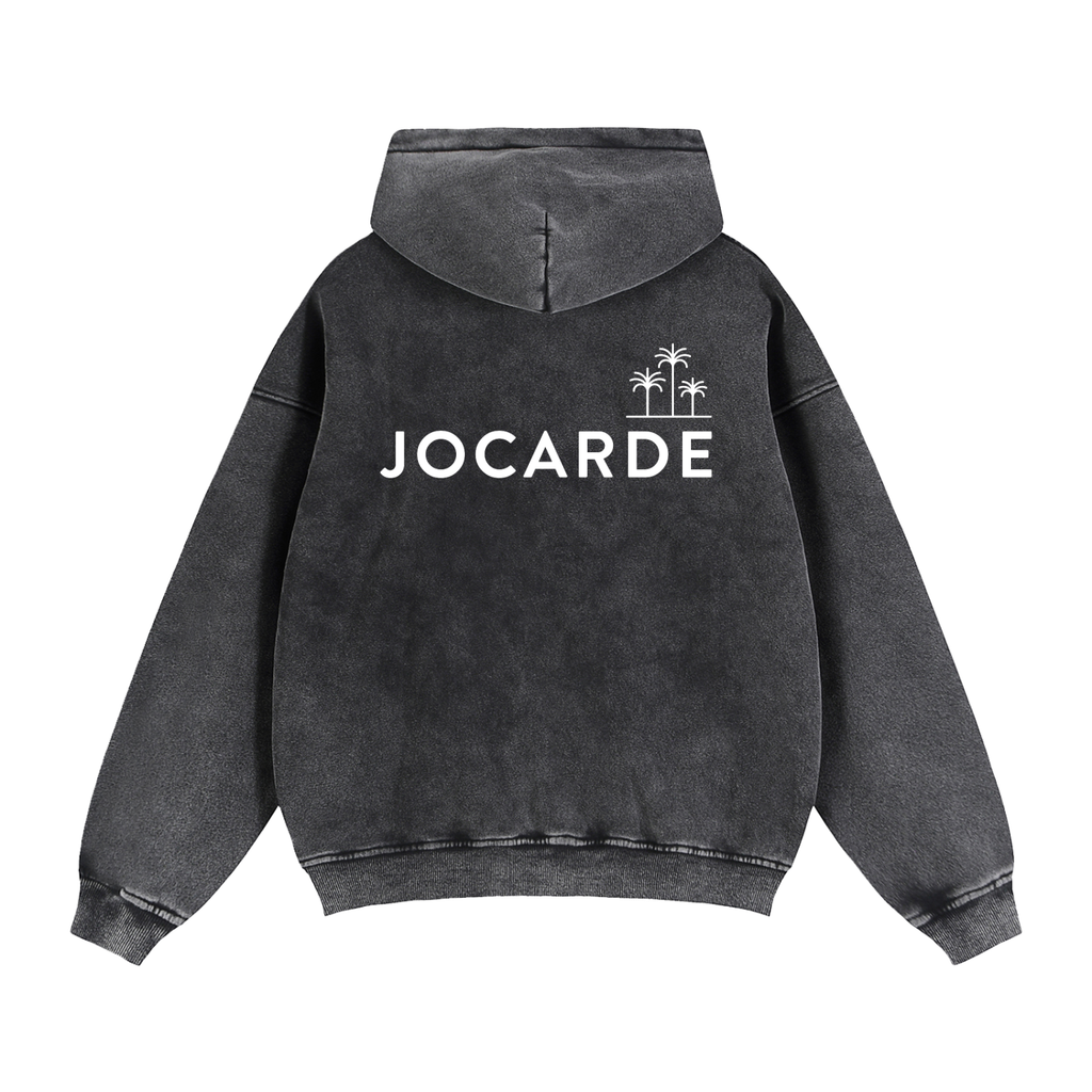 Black hoodie with 'JOCARDE' logo on the back against a white background