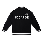 Black jacket with 'JOCARDE' branding on the back against a white background
