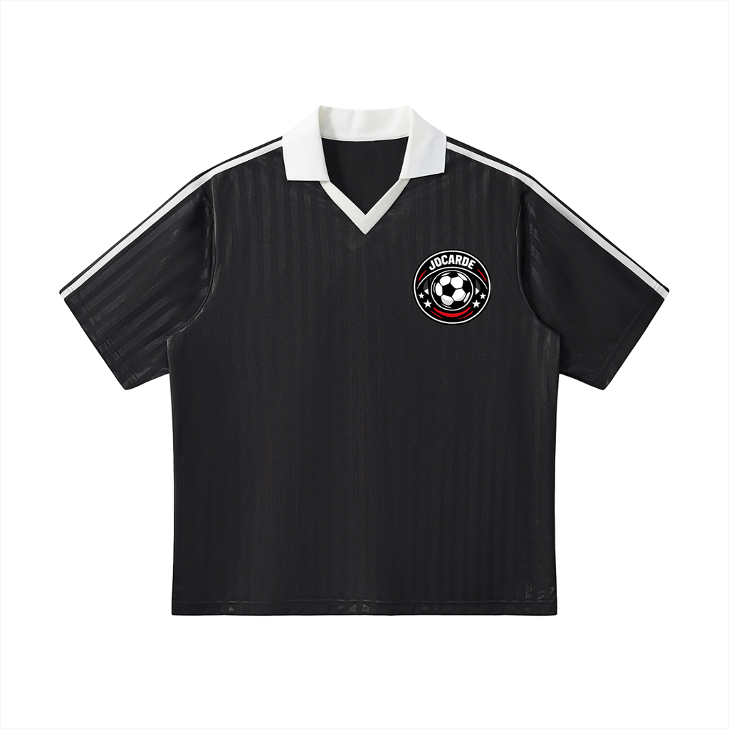 Black sports jersey with a logo on a white background