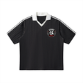 Black sports jersey with a logo on a white background