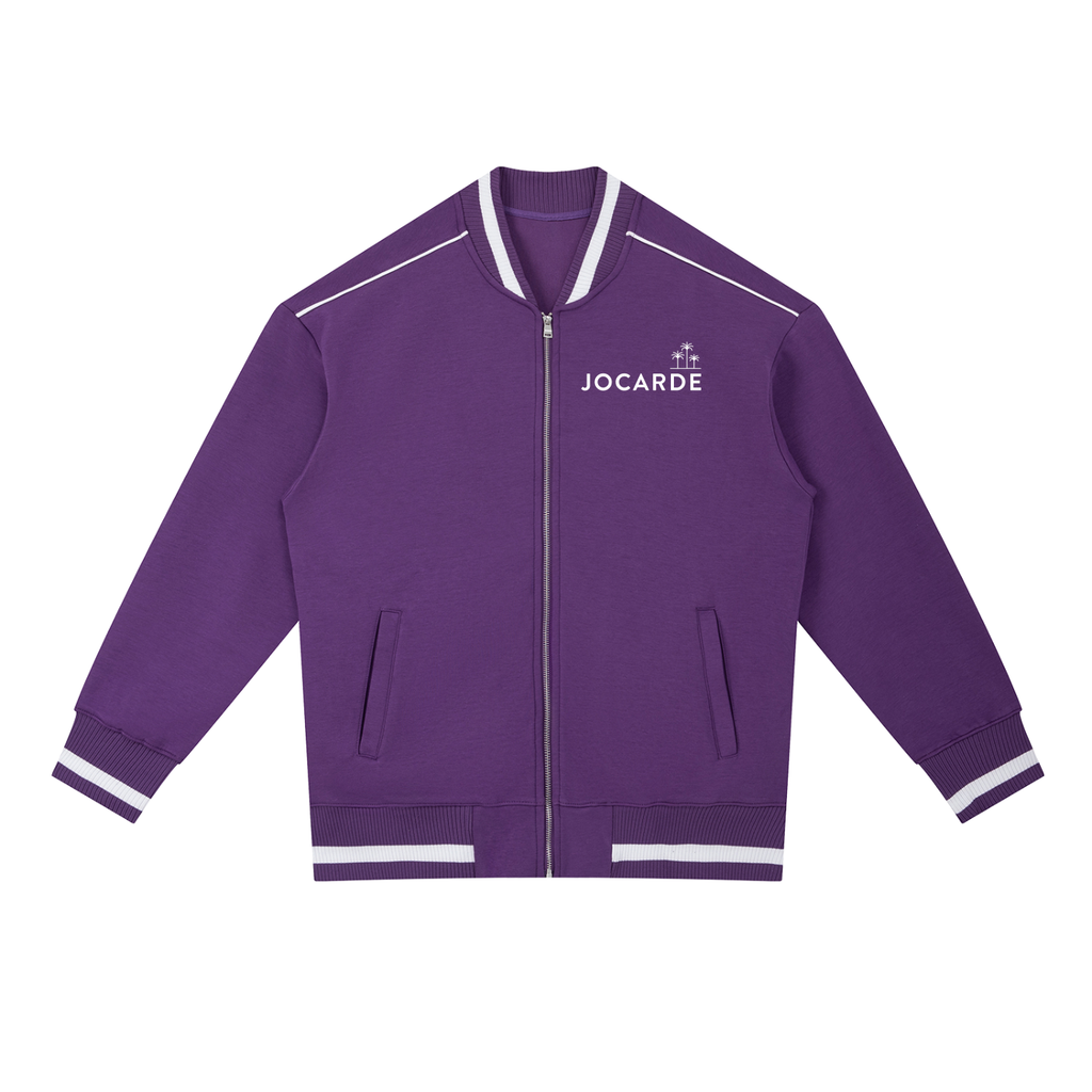Purple jacket with white accents and 'JOCARDE' branding on a white background