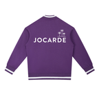 Purple jacket with 'JOCARDE' branding on the back against a white background