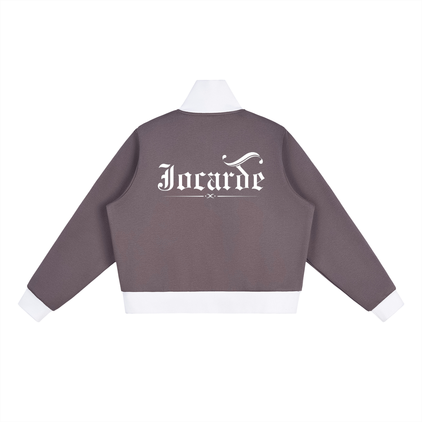 Jocarde Gray sweatshirt with white text on the back on a white background