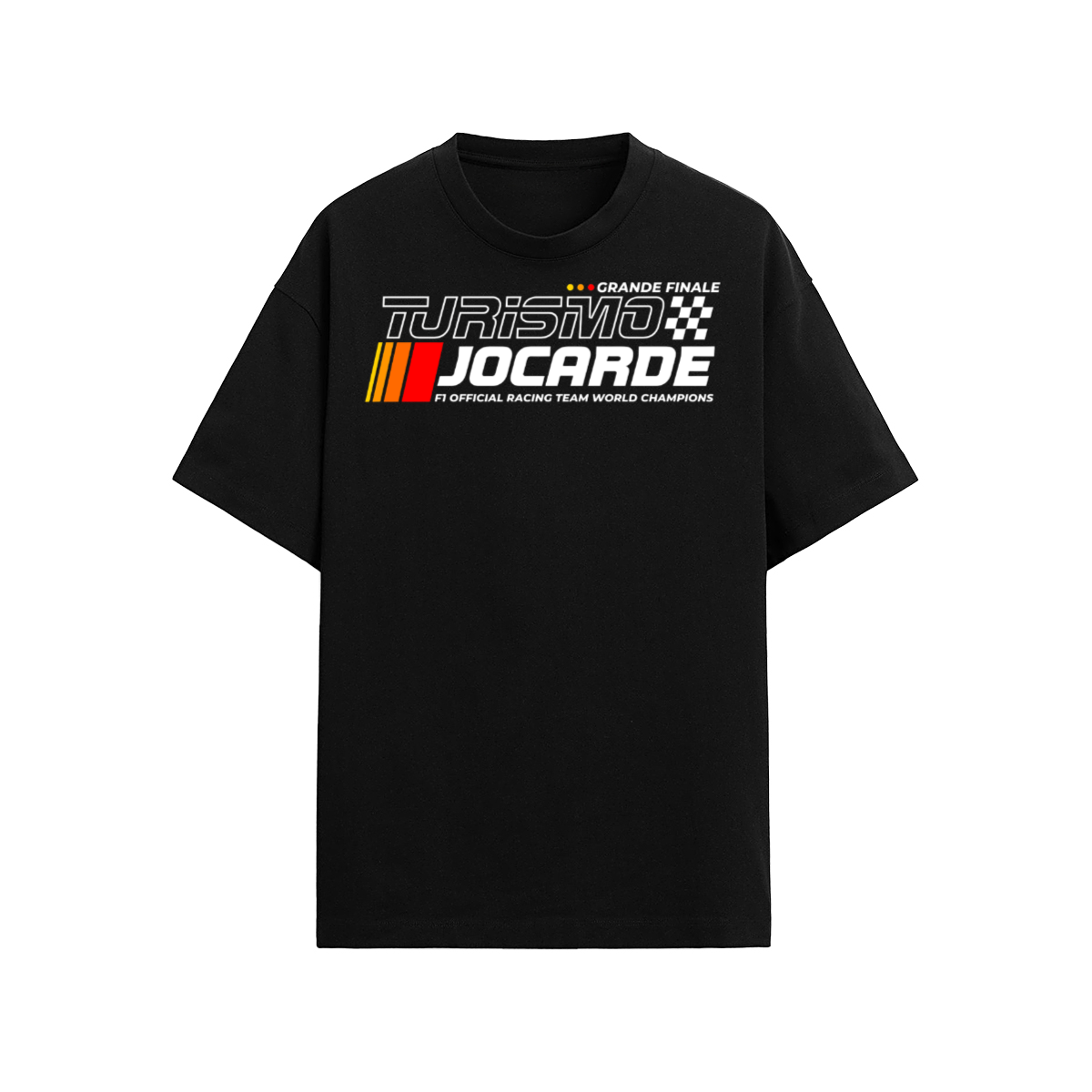 Black t-shirt with 'Turismo Jocarde' logo on a white background